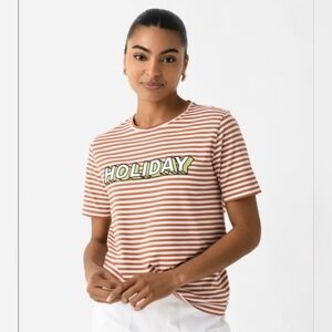 KULE Modern Holiday Tee - Red and White Stripes Size XS